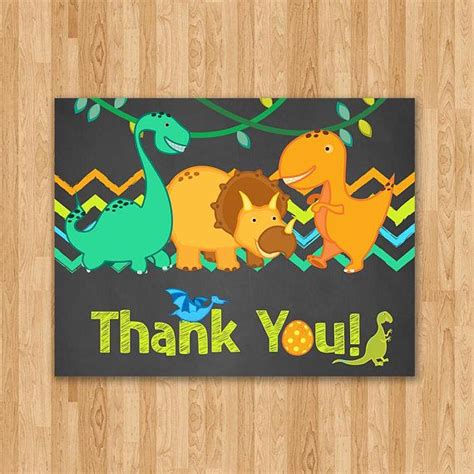 Dinosaur Birthday Thank You Card Chalkboard Blue & Green | Dinosaur ...