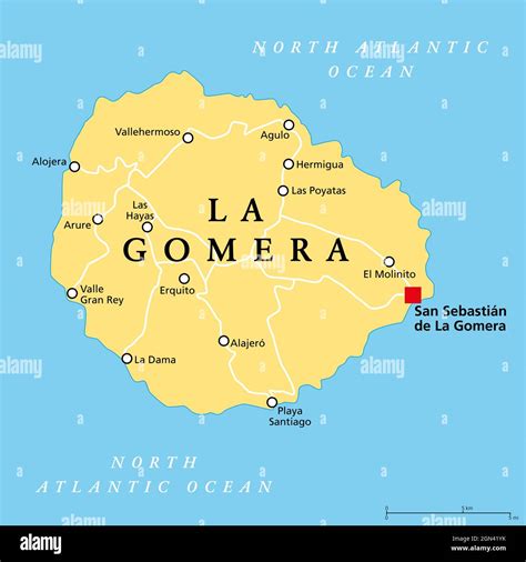 La Gomera island, political map, with capital San Sebastian de La ...