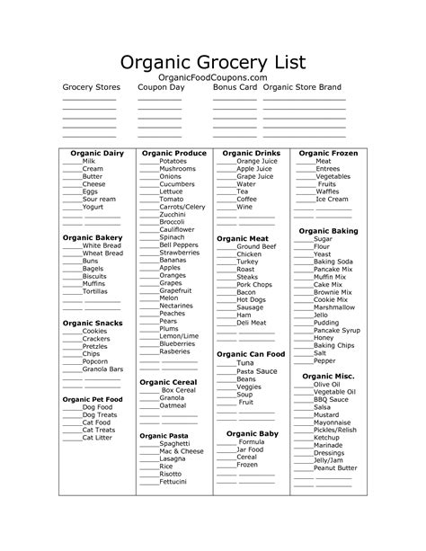 List Of Organic Food