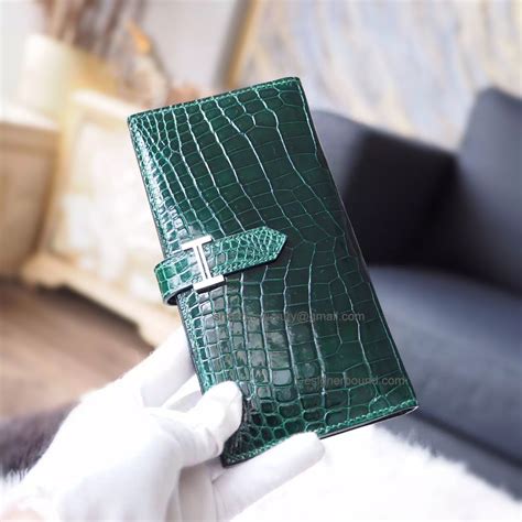 Replica Hermes Bearn Wallet in ck67 Vert Fonce Shining Niloticus ...