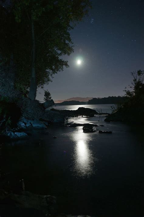 HD wallpaper: full moon across body of water, night, sky, star, night ...