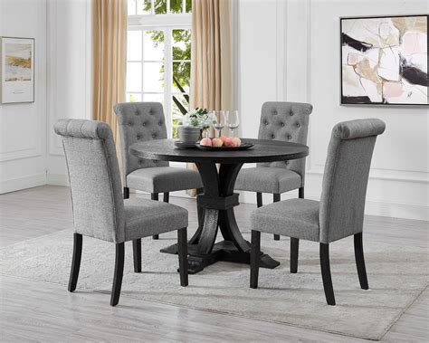 Siena Distressed Black Finish 5-Piece Dining set, Pedestal Round Table ...