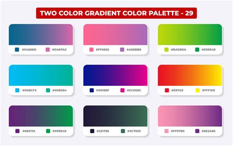 Gradient color palette with color codes in RGB or HEX, Catalog, Trendy ...