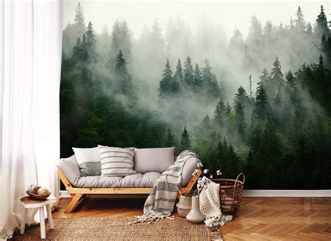 Landscape Wallpaper Natural Trees for Living Room Removable - Etsy