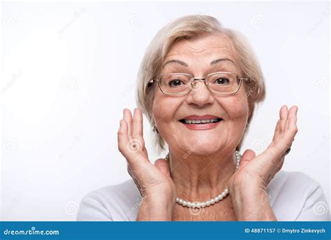 Elderly lady is happy stock image. Image of background - 48871157