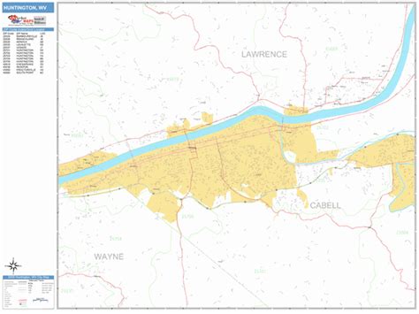 Huntington West Virginia Wall Map (Basic Style) by MarketMAPS