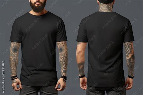 T-shirt mockup. Black blank t-shirt front and back views. male clothes ...