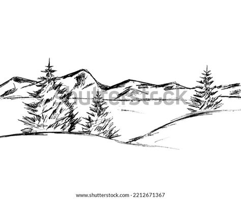 On White Background Black Outline Mountain Stock Illustration ...