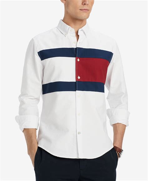 Tommy Hilfiger Men's Pieced New England Colorblocked Custom Fit Shirt ...