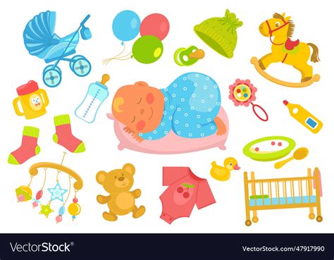 Baby accessories sleeping newborn different care Vector Image