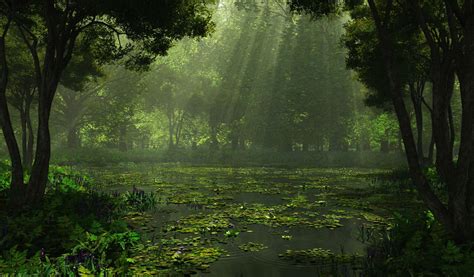 cg, Digital, Art, Lakes, Swamp, Landscapes, Sunlight, Filtered, Beam ...