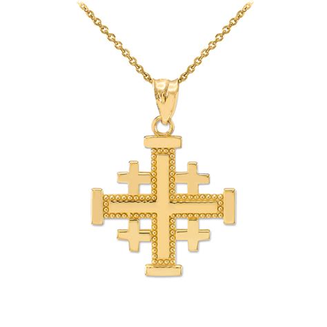 Yellow Gold Jerusalem Cross Pendant Necklace