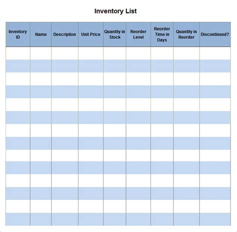 Inventory List Template Word - Free Samples , Examples & Format Resume ...