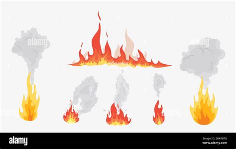 Flames and smoke in various forms. Different types of fire Stock Vector ...