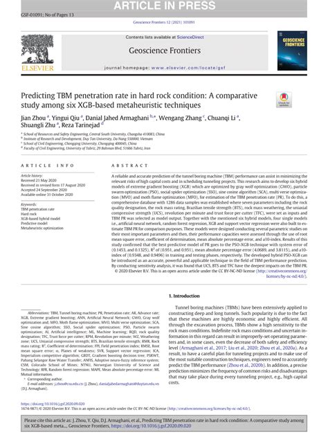 (PDF) Predicting TBM penetration rate in hard rock condition: A ...