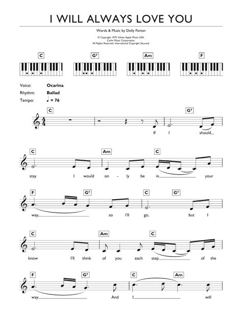 I Will Always Love You by Whitney Houston Sheet Music for Piano Chords ...