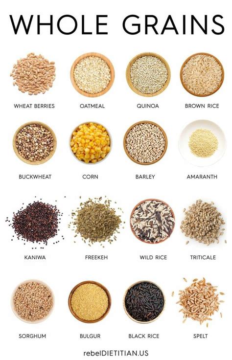 Whole Grain Chart with Different Types of Grains