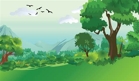 Illustration of a summer forest landscape in cartoon style Vector ...