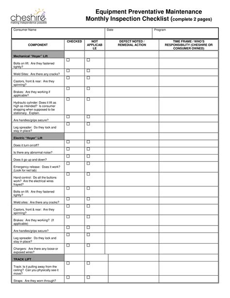 Machine Maintenance Checklist Template