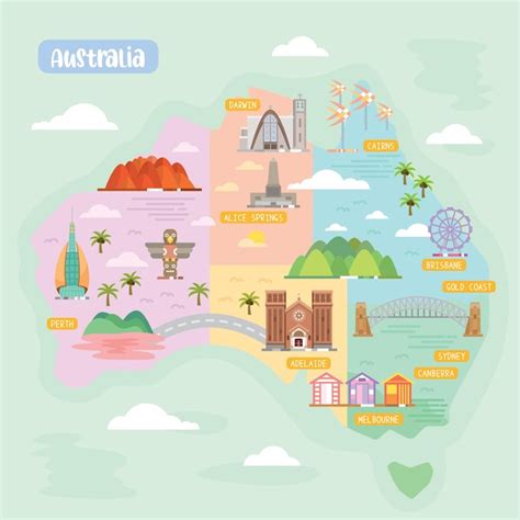 Premium Vector | Australia vector map with tourist attractions