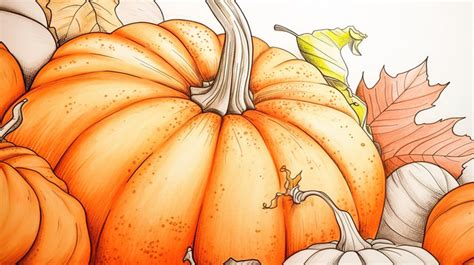 Fall Pumpkin Drawing Of Several Pumpkins And Leaves Backgrounds | JPG ...