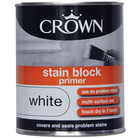 Crown Stain Block Primer - Pure Brilliant White Paint - 750ml | Homebase