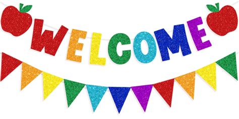 Buy Glitter Welcome Banner with Apple Sign Colorful Glittery Pennant ...