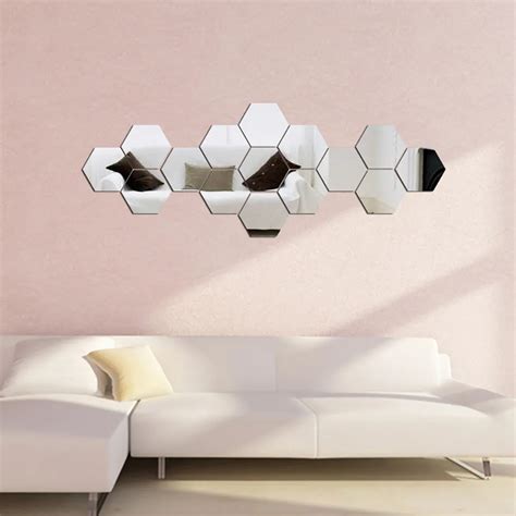 2017 New Modern Hexagon 3D Acrylic Mirror Wall Sticke For Living Room ...