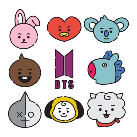 Icon Set bt21 Character. A cute face cartoon. Suitable for smartphone ...