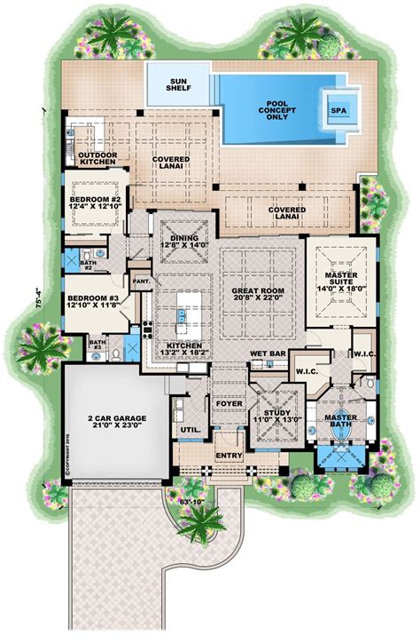 Contemporary Style House Plan - 3 Beds 3 Baths 2684 Sq/Ft Plan #27-551 ...