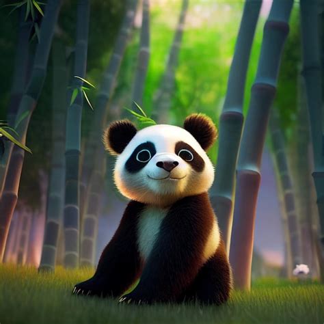 Premium Photo | Cute baby panda bear with big eyes 3D rendering cartoon ...