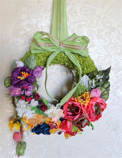 Excellent Wreath Flowers Ribbon Work Rustic Cottage Floral - Etsy