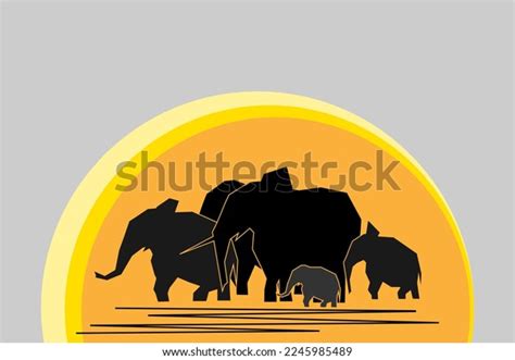 Herd Black Abstract Silhouettes Elephants Background Stock Vector ...