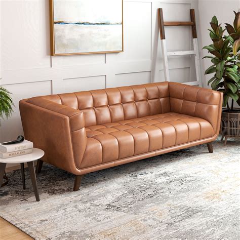 Mercury Row® Ardrie 82.5'' Mid-Century Modern Furniture Style Genuine ...