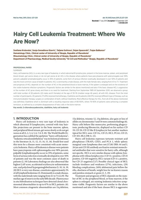 (PDF) Hairy Cell Leukemia Treatment: Where We are Now!