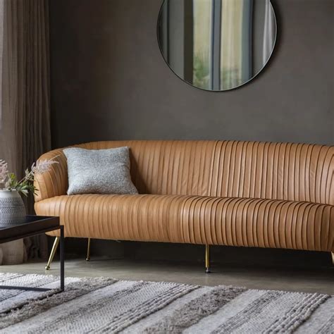 Valencia Pleated Leather Sofa - Tan - Free Delivery - | Modern leather ...