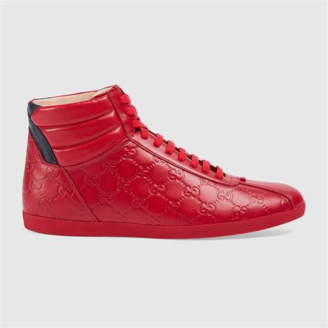 GUCCI Gucci Signature High-Top Sneaker - Hibiscus Red Gucci Signature ...