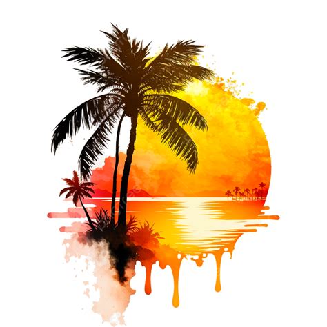 Orange Yellow Palm Tree Sunset, Sunset, Beach Sunset Clipart Hd, Sky ...