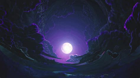 Night Sky Purple Moon Clouds Live Wallpaper - MoeWalls