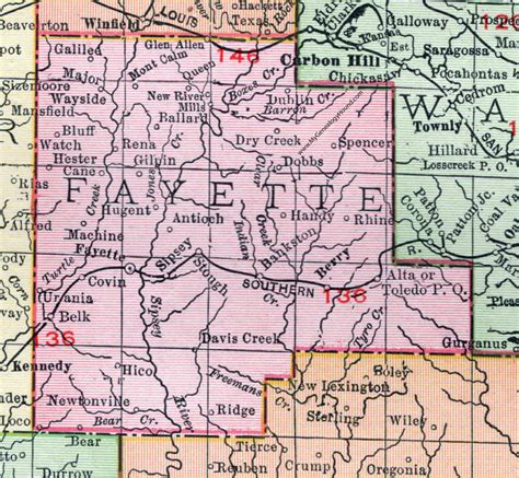 Fayette County, Alabama, Map, 1911, Fayette City, Berry, Glen Allen