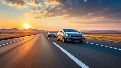 Premium AI Image | Car driving on the highway at sunset