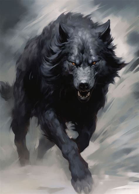 'Running Black Wolf' Poster, picture, metal print, paint by Frank ...