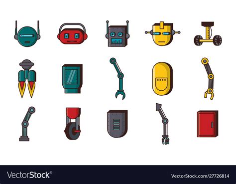 Bundle robots accessories technology set icons Vector Image