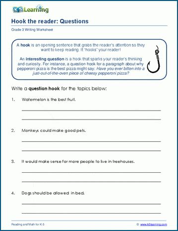 Writing hooks worksheets | K5 Learning