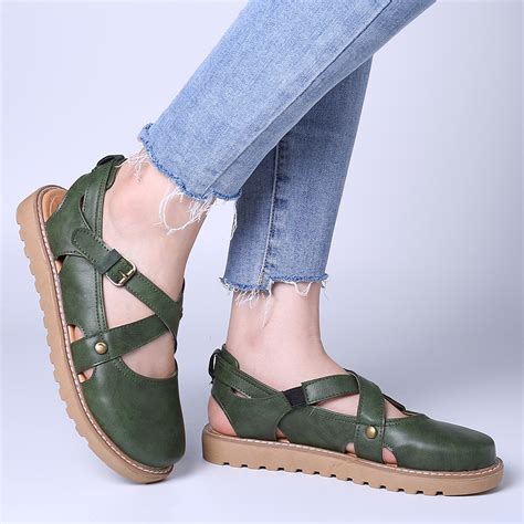 Women Wide Fit Comgy Cross Bluckle Strap Closed Toe Sandals – Alexnld.com