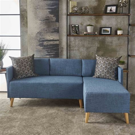 Andresen Mid Century Modern Muted Blue Fabric Chaise Sectional ...