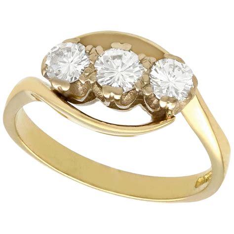 1.47Ct Diamond and 15k Yellow Gold, Palladium Set Trilogy Ring ...