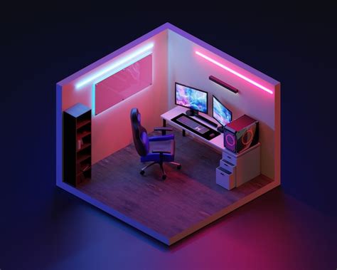 Premium Photo | 3d render gaming room isometric., 3d illustration.