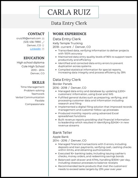 Data Entry Resume Template Download