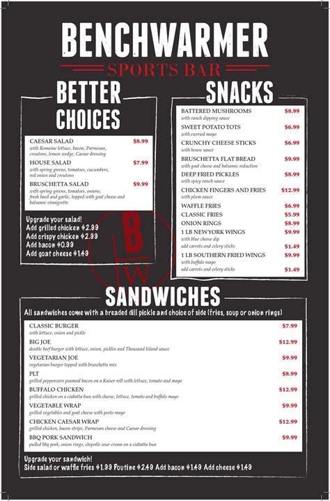 Benchwarmer menu by City of Waterloo - Issuu